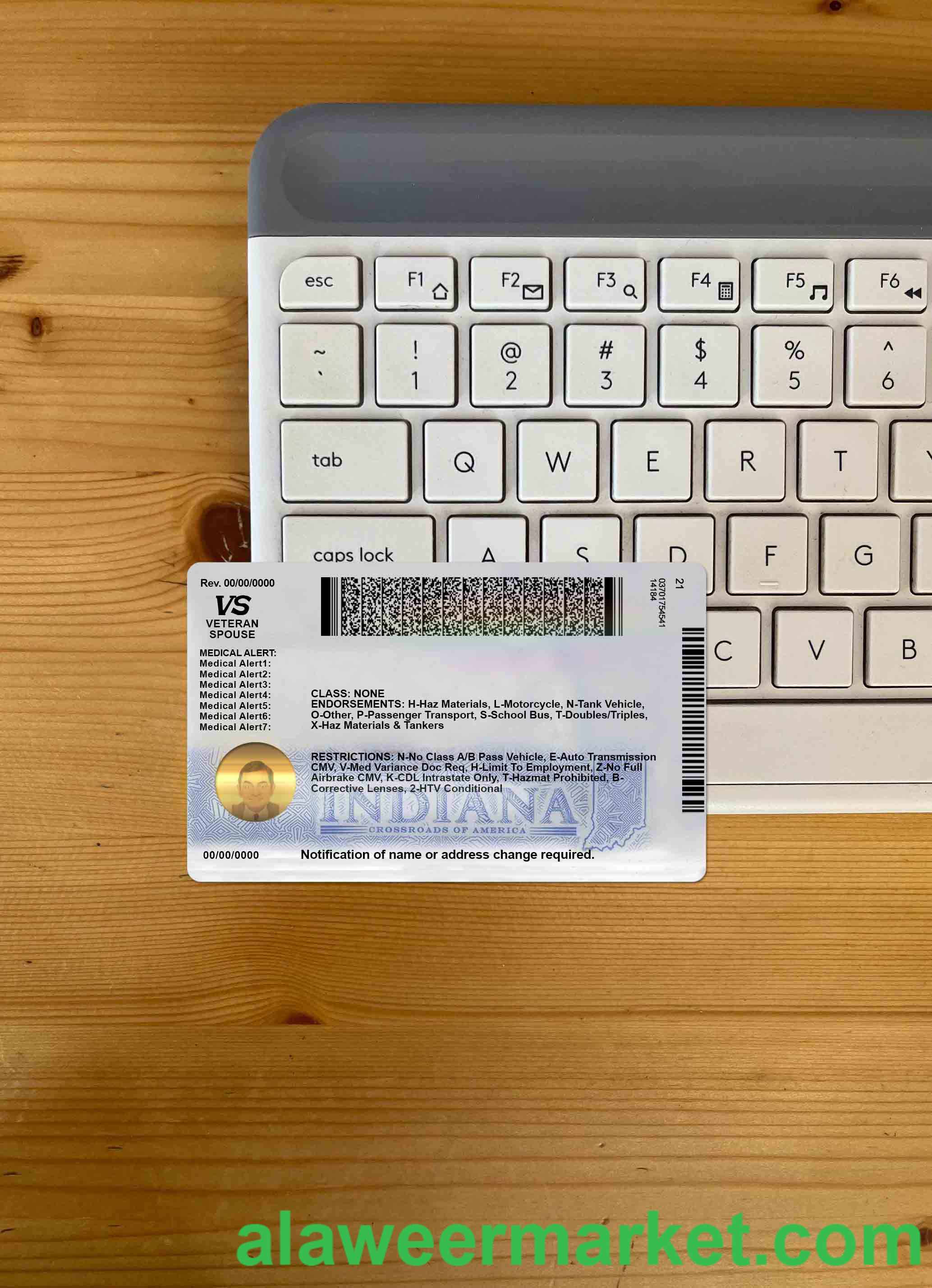 USA Indiana driving (operator) license template in PSD format (2019 - present) photolook BACK